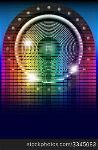 Party Background - Multicolor Graphic Equalizer and Loudspeaker on Blue Gradient Background