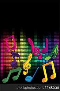 Party Background - Multicolor Notes and Equalizer on Black Background