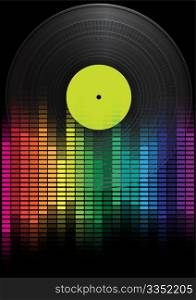 Party Background - Vinyl Record and Multicolor Equalizer on Black Background
