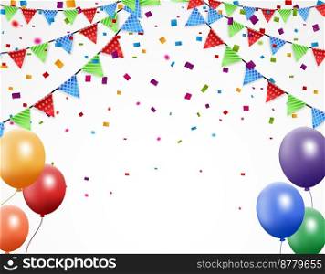 Party bakground with colorful bunting and confetti 