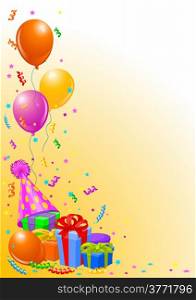 Party balloons and gifts vertical background
