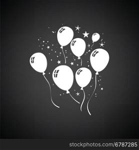 Party balloons and stars icon. Black background with white. Vector illustration.