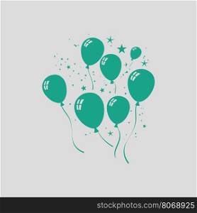 Party balloons and stars icon. Gray background with green. Vector illustration.
