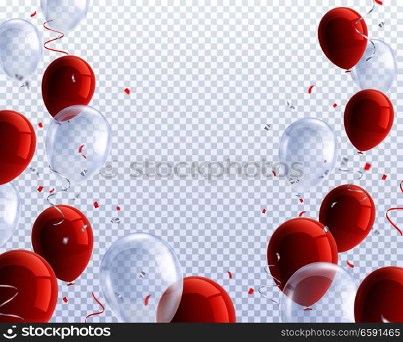 Party balloons realistic transparent background with red and white balloons vector illustration. Party Balloons Transparent Background