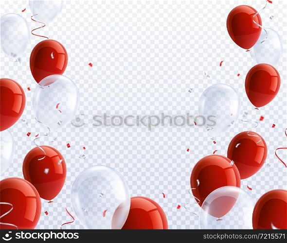 Party balloons realistic transparent background with red and white balloons vector illustration. Party Balloons Transparent Background