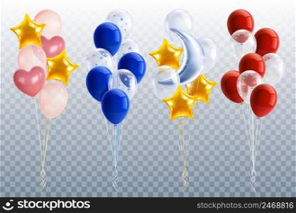 Party balloons realistic transparent set with golden and blue balloons isolated vector illustration. Party Balloons Transparent Set
