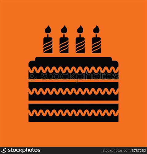 Party cake icon. Orange background with black. Vector illustration.