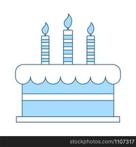 Party Cake Icon. Thin Line With Blue Fill Design. Vector Illustration.