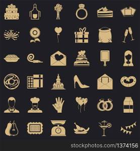 Party cake icons set. Simple style of 36 party cake vector icons for web for any design. Party cake icons set, simple style