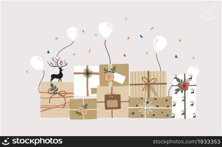 party card collection with gift box, balloon, ribbon, confetti.Vector illustration for poster,postcard,banner,cover
