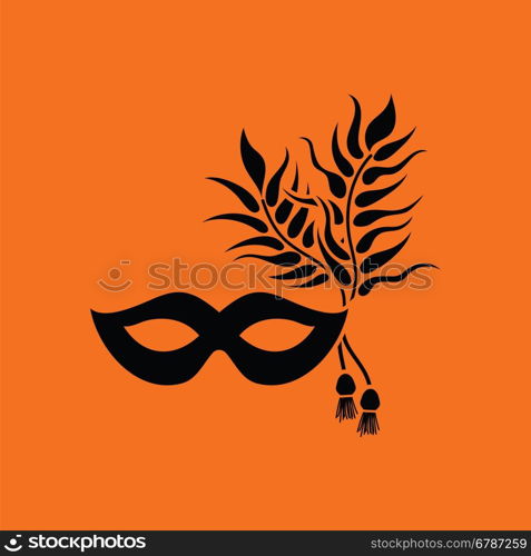 Party carnival mask icon. Orange background with black. Vector illustration.