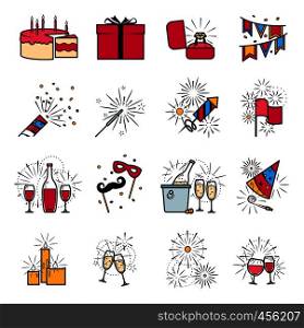 Party celebration fireworks engagement icons set. Vector illustration. Party celebration fireworks ehgagement icons set