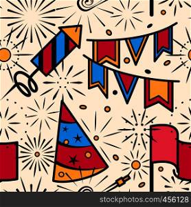 Party celebration with fireworks seamless pattern. Vector illustration. Party celebration with fireworks seamless pattern