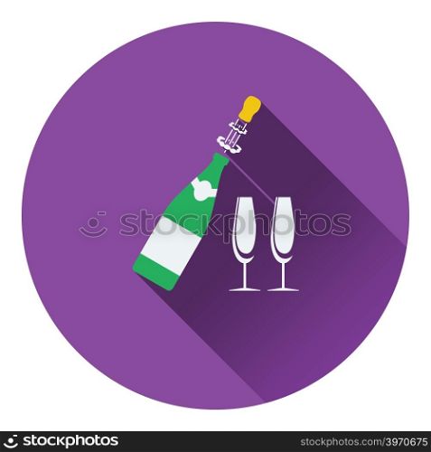 Party champagne and glass icon. Flat design. Vector illustration.