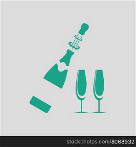 Party champagne and glass icon. Gray background with green. Vector illustration.