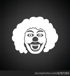 Party clown face icon. Black background with white. Vector illustration.
