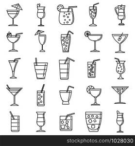Party cocktail icons set. Outline set of party cocktail vector icons for web design isolated on white background. Party cocktail icons set, outline style