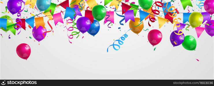 party color balloons, confetti concept design template holiday Happy Day, background Celebration Vector illustration.