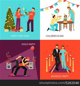 Party concept set. Party design concept set with new year and birthday celebration flat icons isolated vector illustration