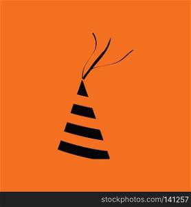 Party cone hat icon. Orange background with black. Vector illustration.