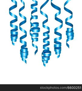 Party decorations blue streamers or curling party ribbons. Vector illustration EPS140. Party decorations blue streamers or curling party ribbons. Vector illustration