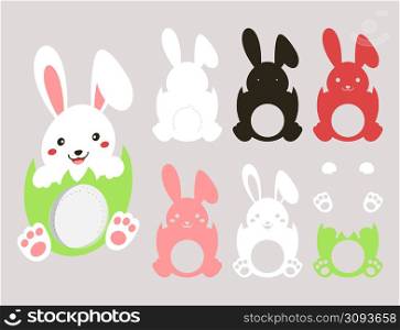 Party favor bunny candy holder. Hanger for sweets, candies for birthday, baby shower, Easter, Christmas. Layered paper decoration treat holder for dome. Print, cut out, glue. Vector stock illustration