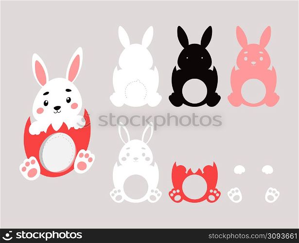 Party favor bunny candy holder. Layered paper decoration treat holder for dome. Hanger for sweets, candies for birthday, baby shower, Easter, Christmas. Print, cut out, glue. Vector stock illustration