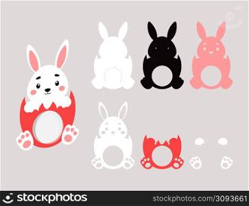 Party favor bunny candy holder. Layered paper decoration treat holder for dome. Hanger for sweets, candies for birthday, baby shower, Easter, Christmas. Print, cut out, glue. Vector stock illustration