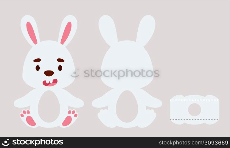 Party favor bunny chocolate egg holder. Printable color scheme. Print, cut out, glue. Retail paper box for the easter egg. Vector stock illustration