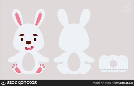 Party favor bunny chocolate egg holder. Printable color scheme. Print, cut out, glue. Retail paper box for the easter egg. Vector stock illustration