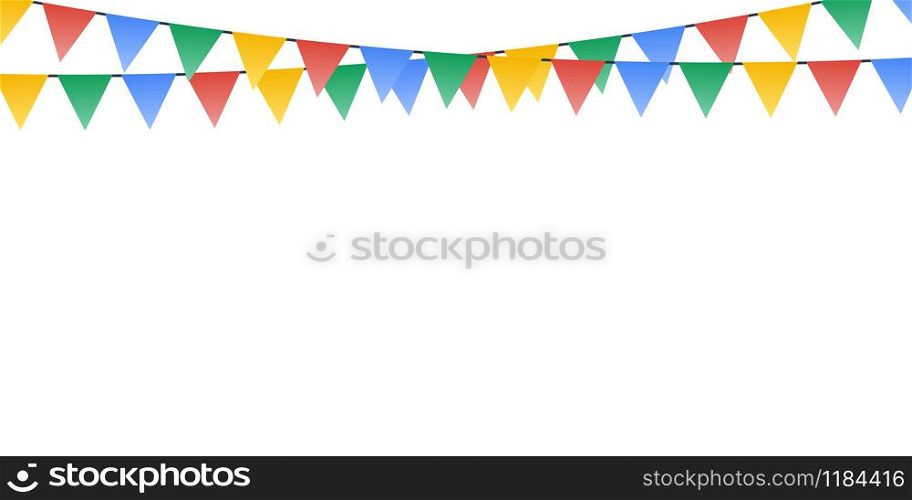 Party flags, decoration for the holiday. Flat design, vector illustration.. Party flags, decoration for the holiday. Flat design, vector illustration