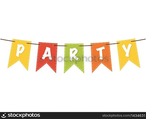 Party flags in red, green and yellow. Celebration of birthday decoration banners and ribbons. Carnival illustration with flags for special event. Holiday mood. Vector EPS 10