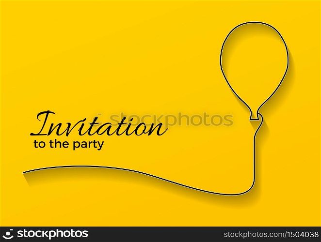 Party for birthday, invitation card. Vector scrawl of balloon made made with iron wire on yellow background