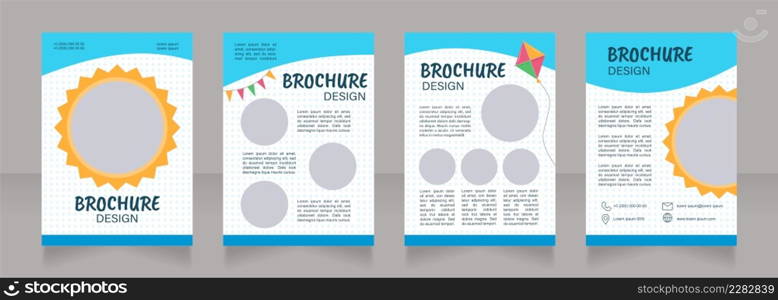 Party for little children blank brochure design. Template set with copy space for text. Premade corporate reports collection. Editable 4 paper pages. Caveat Brush, Acumin, Arial fonts used. Party for little children blank brochure design