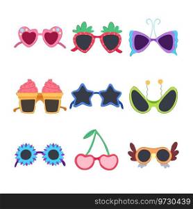 party glasses set cartoon. fun retro, funny carnival, holiday event party glasses sign. isolated symbol vector illustration. party glasses set cartoon vector illustration