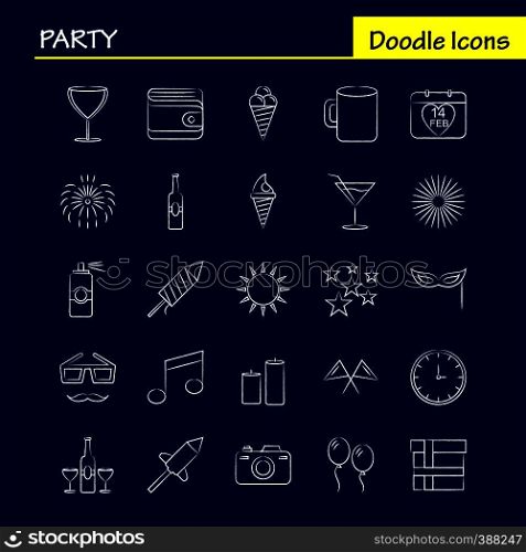 Party Hand Drawn Icon for Web, Print and Mobile UX/UI Kit. Such as: Calendar, Birthday, Date, Year, Juice, Drink, Glass, Party, Pictogram Pack. - Vector