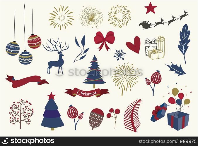 Party icon collection with firework,tree,ribbon.Vector illustration for icon,sticker,web design