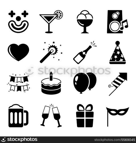 Party icons set, contrast flat isolated vector illustration