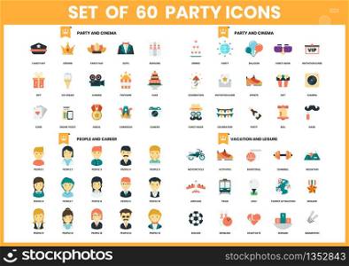Party icons set for business, marketing, management