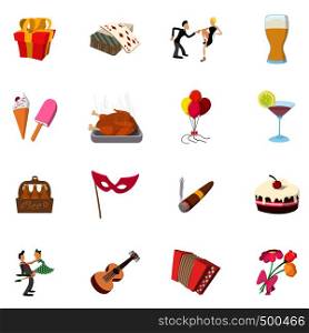 Party Icons set in cartoon style isolated on white background. Party Icons set, cartoon style