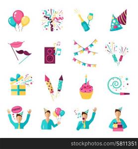 Party icons set with champagne gifts fireworks balloons isolated vector illustration. Party Icons Set