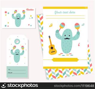 Party invitation template with funny cactus