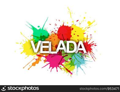 PARTY. The word on the background of colorful splashes of paint. language Spanish
