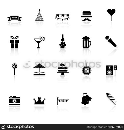 Party time icons with reflect on white background, stock vector