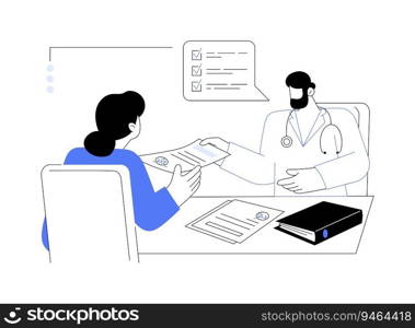 Pass a medical examination abstract concept vector illustration. Immigrant passing medical examination, healthcare sector, citizen services, consultation with doctor abstract metaphor.. Pass a medical examination abstract concept vector illustration.