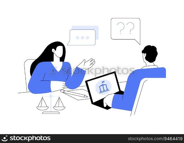 Pass immigration interview abstract concept vector illustration. Citizen talking with immigration agency worker, government services, embassy sector, green card interview abstract metaphor.. Pass immigration interview abstract concept vector illustration.