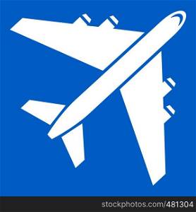 Passenger airliner icon white isolated on blue background vector illustration. Passenger airliner icon white