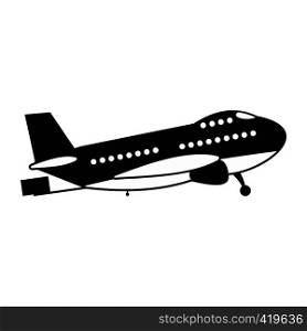 Passenger airplane black simple icon on a white background. Passenger airplane black simple icon
