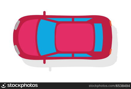 Passenger car top view icon. Red sedan flat style vector illustration isolated on white background. Personal automobile. For city transport concepts, car shop, auto salon logo, app design. Passenger Car Top View Flat Style Vector Icon. Passenger Car Top View Flat Style Vector Icon