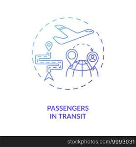 Passenger in transit concept icon. Service optimization. Business travel during covid 19 idea thin line illustration. New safety measures. Waiting area. Vector isolated outline RGB color drawing.. Passenger in transit concept icon